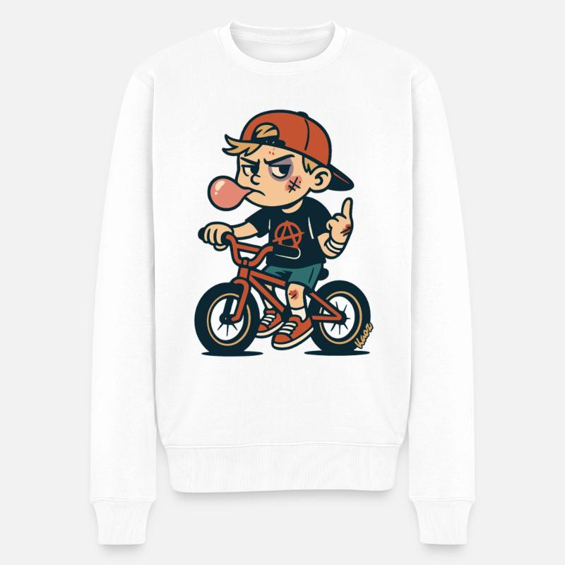 BMX Rebel Street Kid - Männer Premium Bio Pullover - Weiß