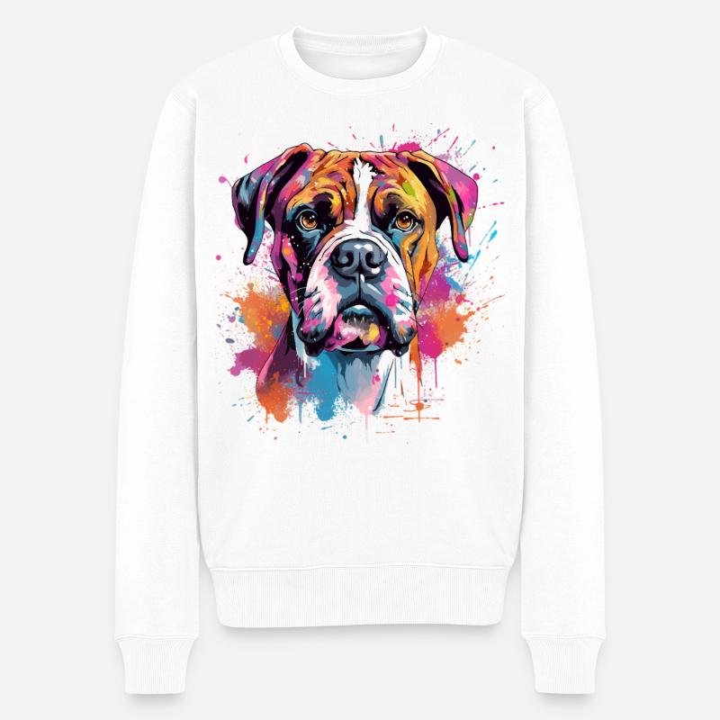 Splash Art Boxer-Hund Bunt - Männer Premium Bio Pullover - Weiß