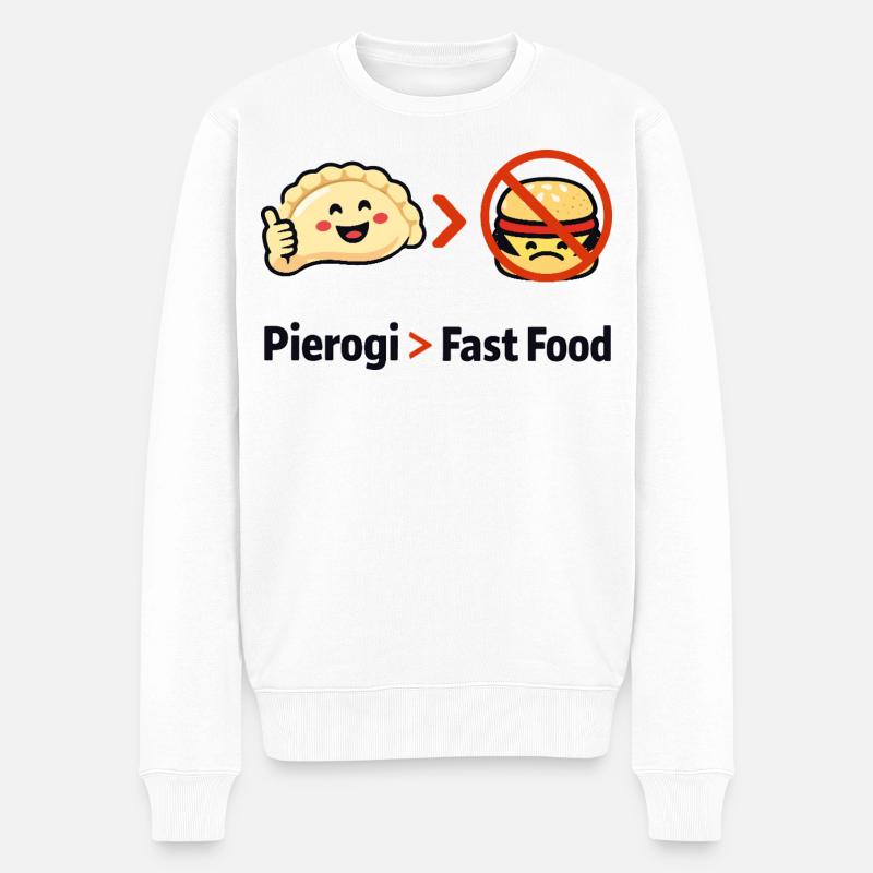 Pierogi statt Fast Food - Männer Premium Bio Pullover - Weiß