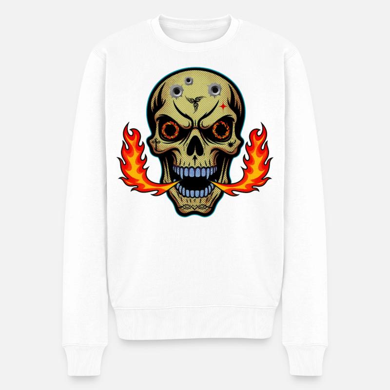 Feuerspeiendes Totenkopf-T-Shirt-Design. - Männer Premium Bio Pullover - Weiß