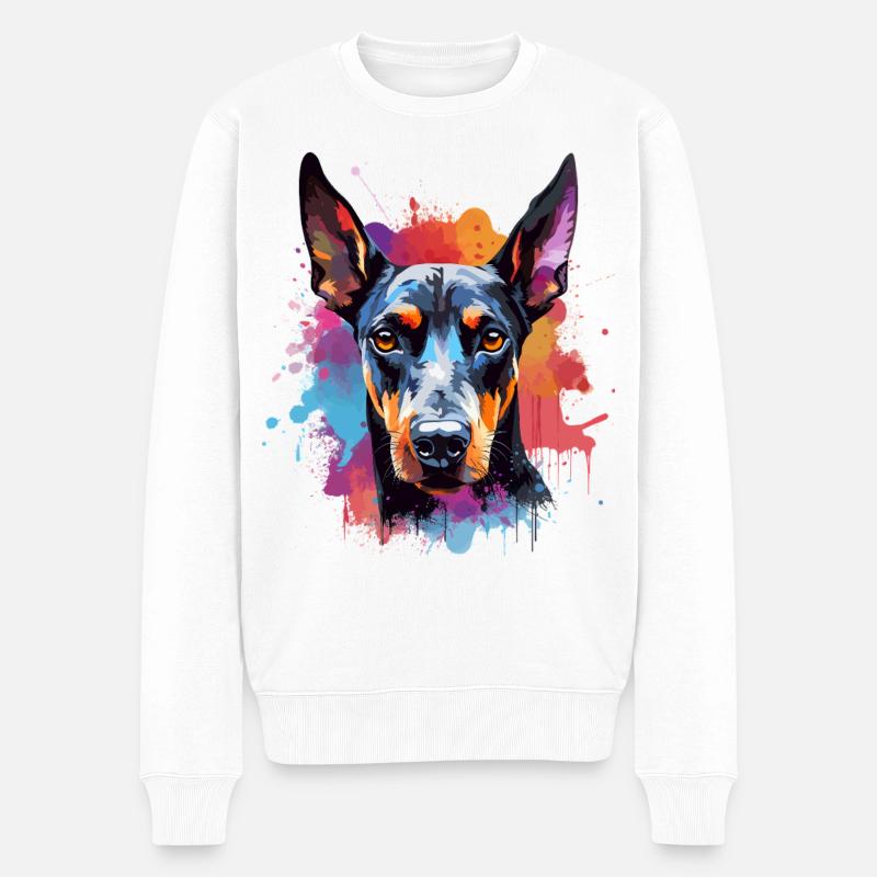 Portrait éclaboussé du Doberman vif - Pull Premium bio Homme - blanc