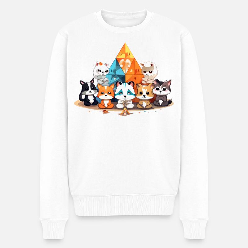 Katzen vor bunten Kristallpyramiden - Männer Premium Bio Pullover - Weiß