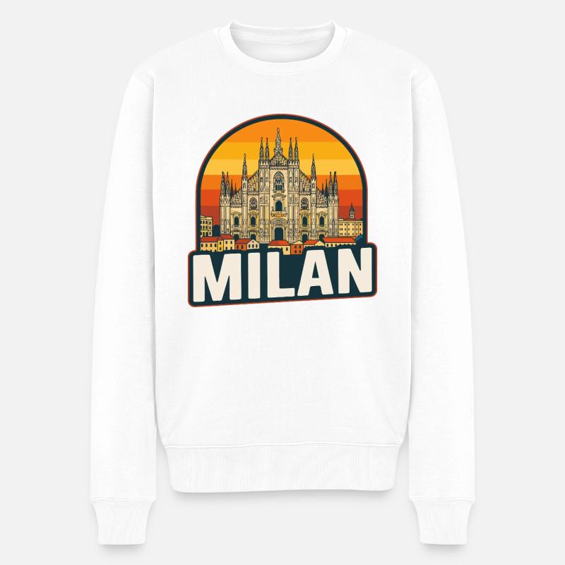 Milan Skyline Retro Sunset Duomo Design - Pull Premium bio Homme - blanc
