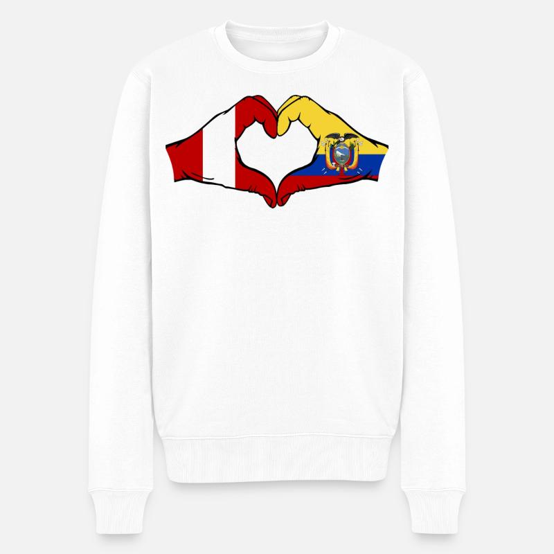 Peru Ecuador Flagge Herz - Männer Premium Bio Pullover - Weiß