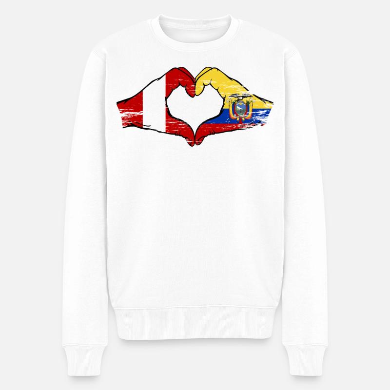 Peru Ecuador Flaggen Herz used - Männer Premium Bio Pullover - Weiß
