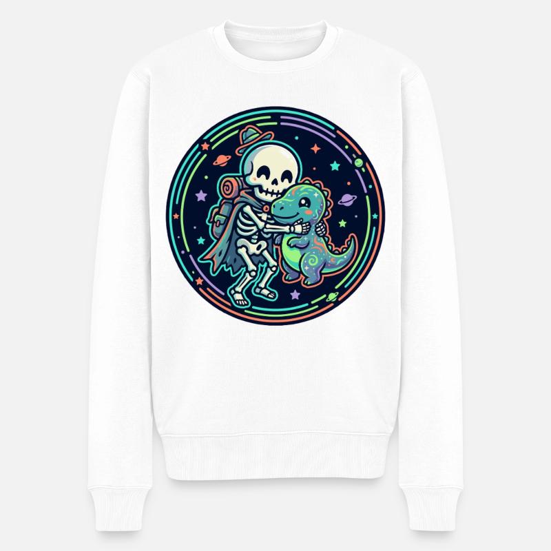 Motif Cosmique de Squelette et Dino - Pull Premium bio Homme - blanc