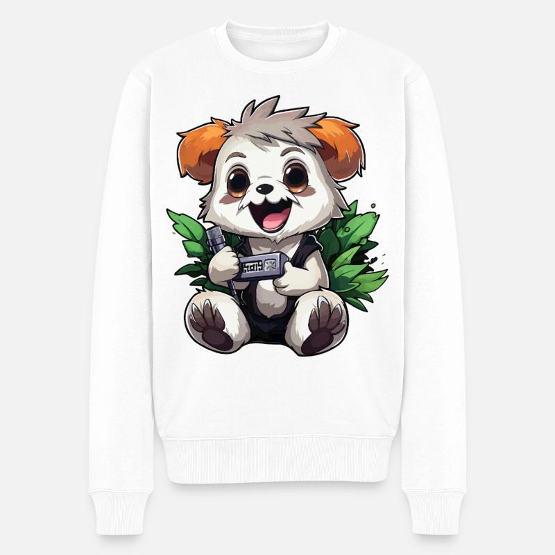 Panda Gamer mit Controller - Männer Premium Bio Pullover - Weiß