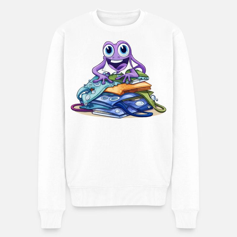 Kreativer Monster auf Bücherstapel - Männer Premium Bio Pullover - Weiß