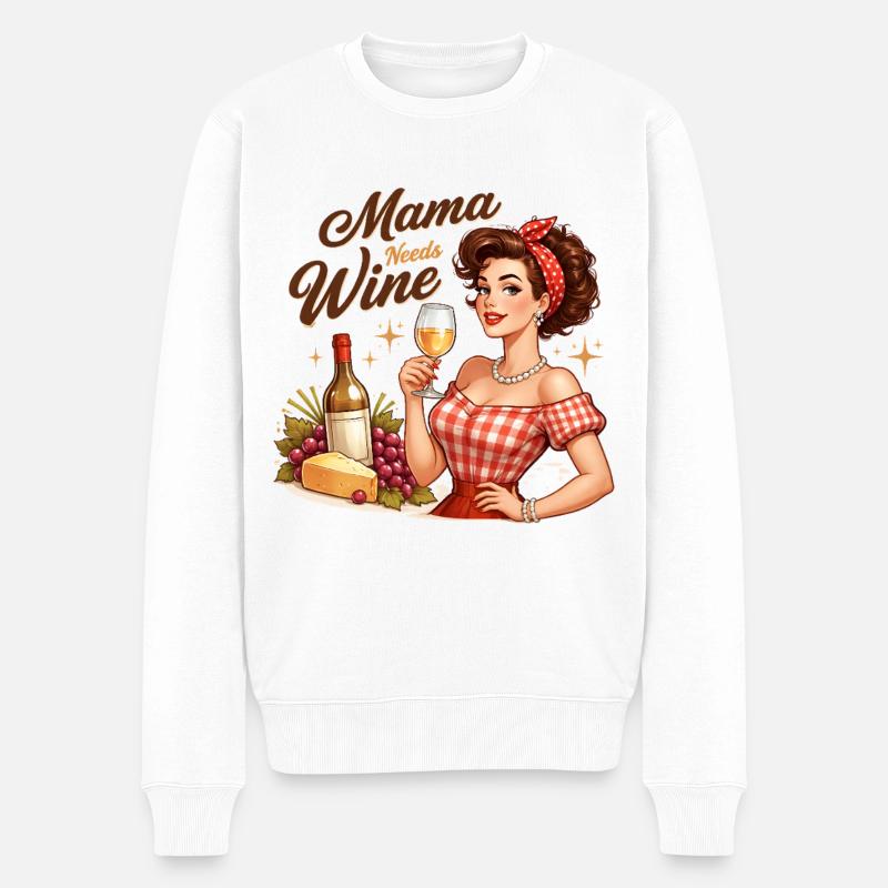 Mama Braucht Wein. Mama needs Wine - Männer Premium Bio Pullover - Weiß