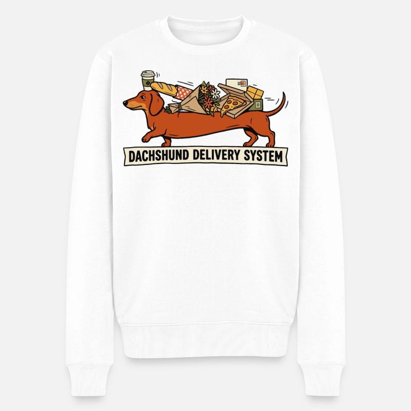 Dackel-Liefersystem – Funny Dog Design - Männer Premium Bio Pullover - Weiß