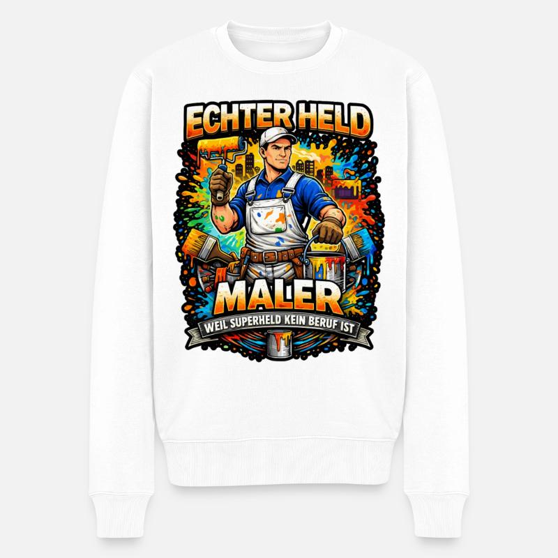 Echter Held Maler – Farbexplosion - Männer Premium Bio Pullover - Weiß