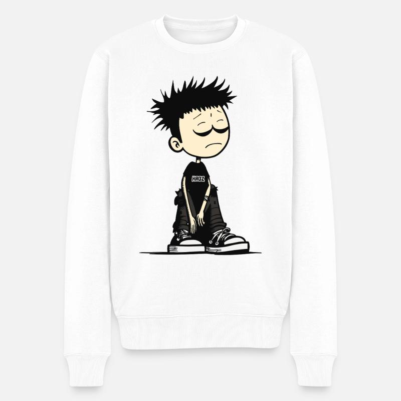 Verschlafenes Emo-Kinder-Cartoon-Tee - Männer Premium Bio Pullover - Weiß