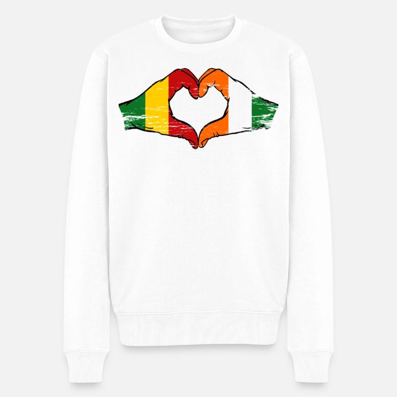 Mali Elfenbeinküste Flagge Hände Herz - Männer Premium Bio Pullover - Weiß