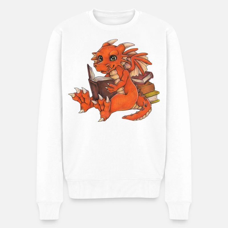Niedlicher Lesender Drache Fantasy Geschenkidee - Männer Premium Bio Pullover - Weiß