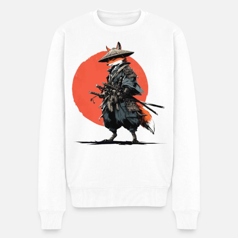 Samouraï Renard sous Ember Sun - Pull Premium bio Homme - blanc