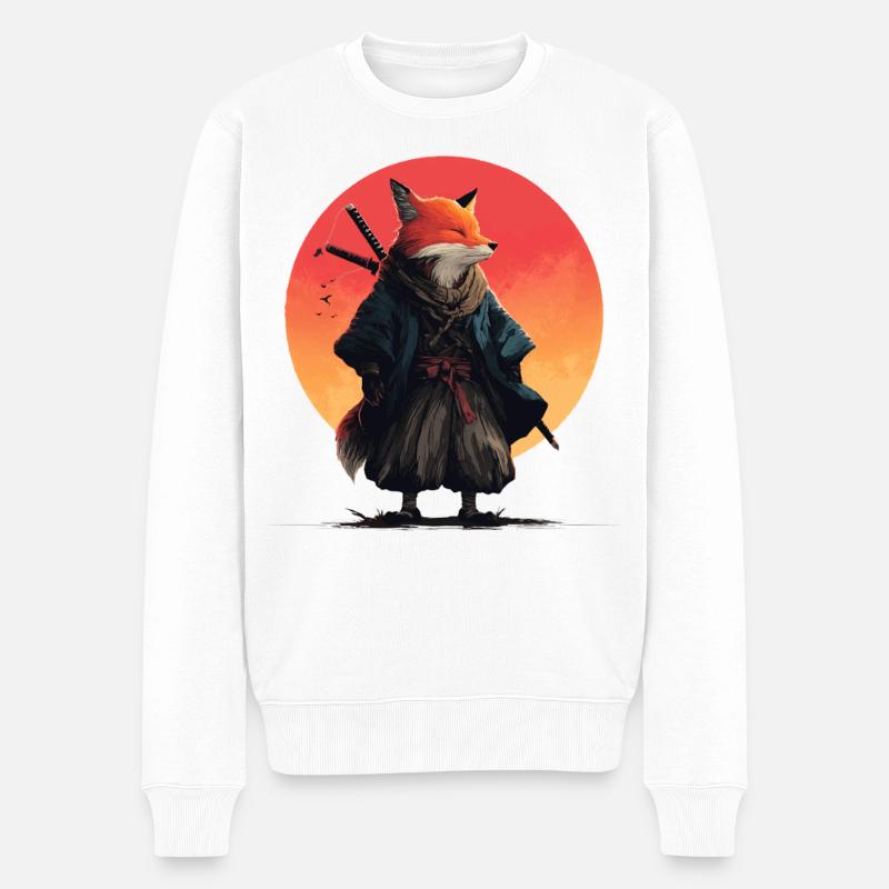 Fox Samurai au coucher du soleil - Pull Premium bio Homme - blanc