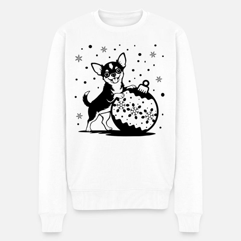 Fröhlicher Chihuahua mit Weihnachtskugel - Männer Premium Bio Pullover - Weiß