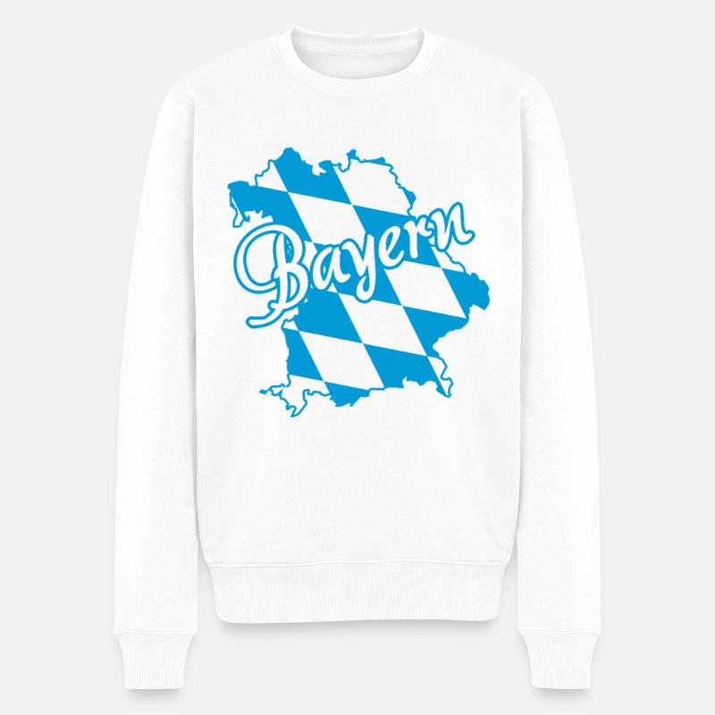 Bayern | Blau Weiß Rauten - Männer Premium Bio Pullover - Weiß