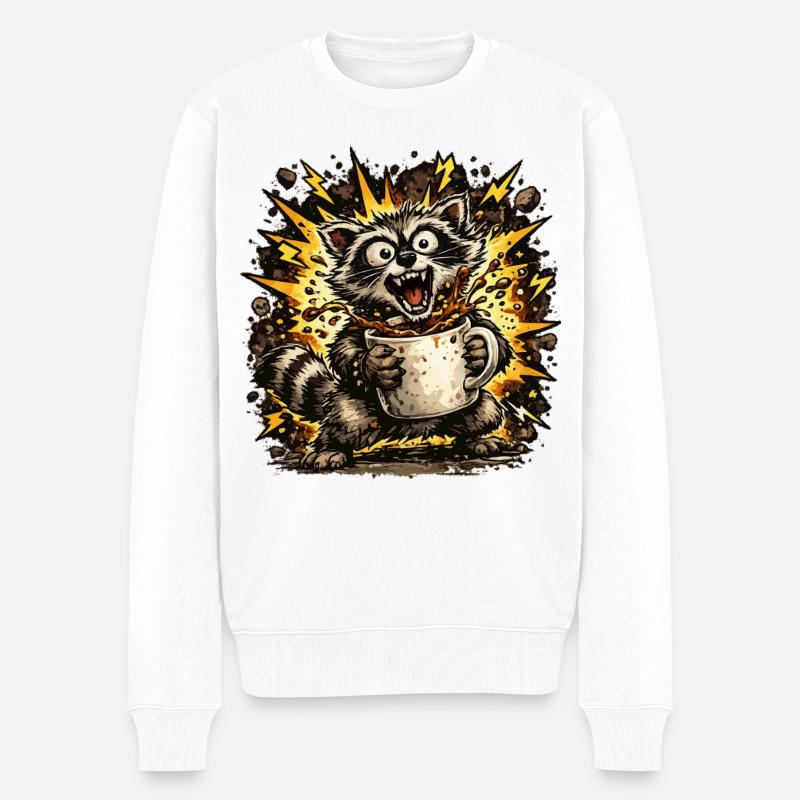 Raton laveur grattant le café - Pull Premium bio Homme - blanc
