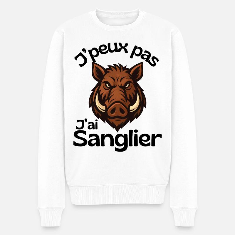 J'peux Pas Sanglier - humour chasse - Pull Premium bio Homme - blanc