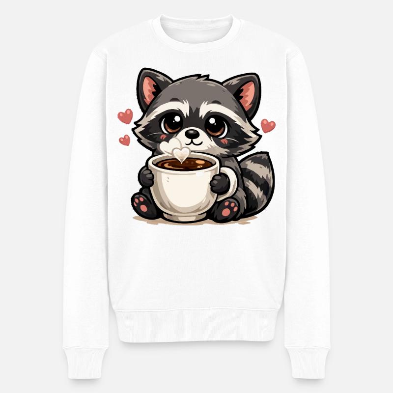 Kuschelraccoon Kaffee Herzchen - Männer Premium Bio Pullover - Weiß