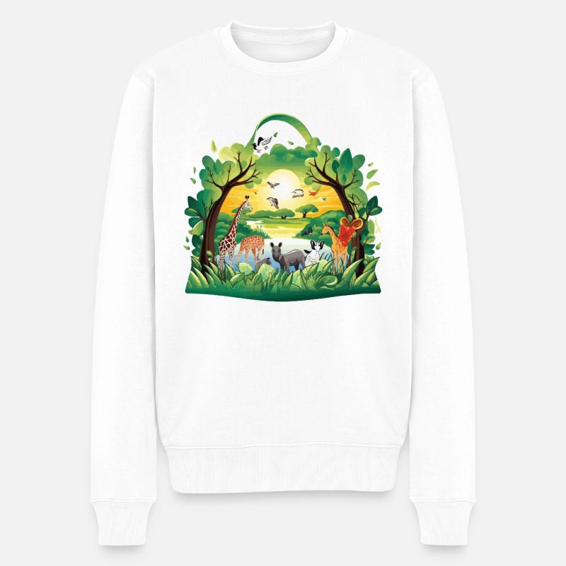 Tierparadies im Dschungelkreis - Männer Premium Bio Pullover - Weiß