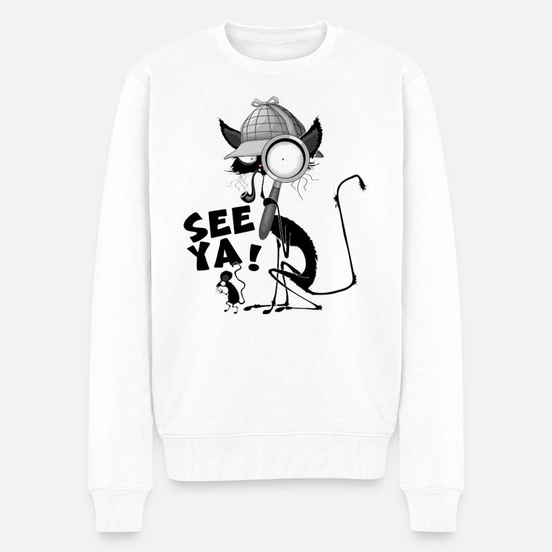 "BIS BALD!" Schwarze Katze und Maus lustiges Meme - Männer Premium Bio Pullover - Weiß