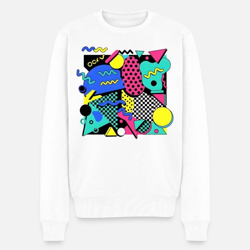 80er 90er Retro Memphis Design Bunt - Männer Premium Bio Pullover - Weiß