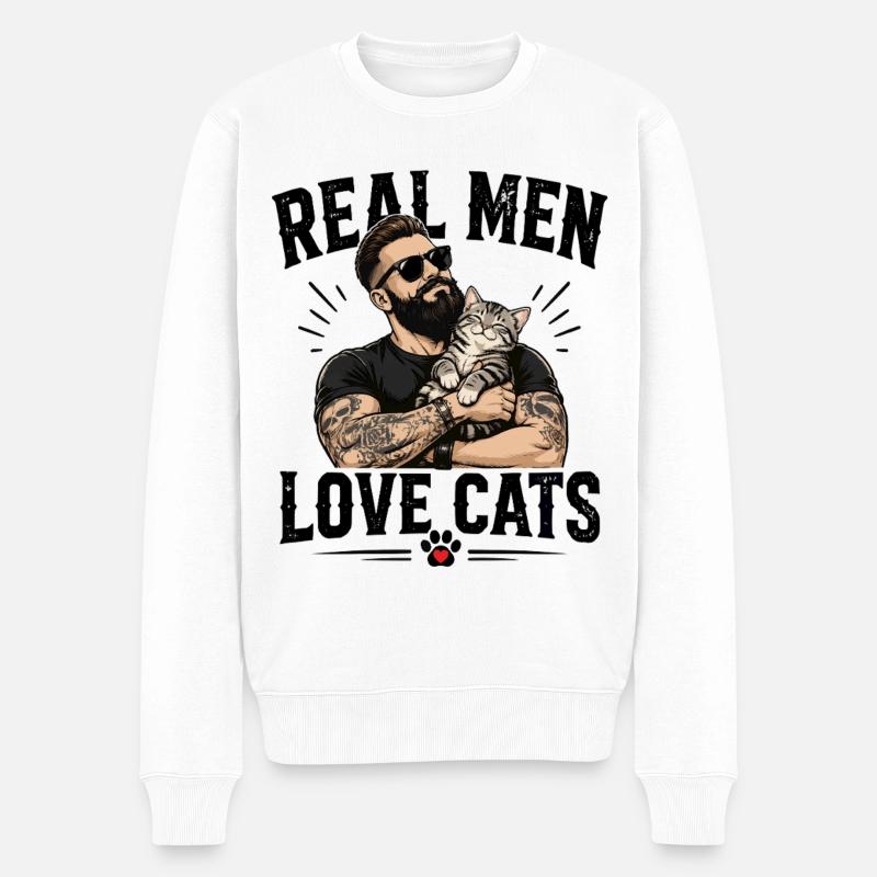 Real Männer Katzenliebe - Männer Premium Bio Pullover - Weiß