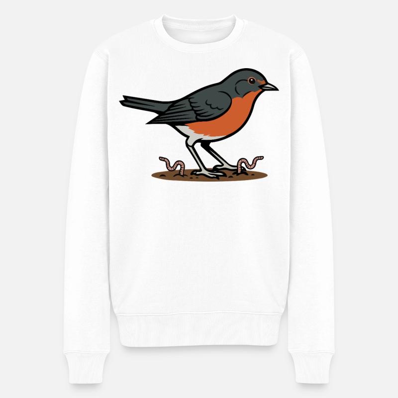 Wilde Naturgarten-Rotkehlchen-Illustration - Männer Premium Bio Pullover - Weiß