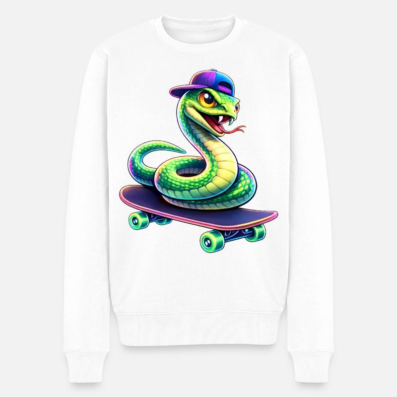 Neon Skate Snake Skateboard Animal - Männer Premium Bio Pullover - Weiß