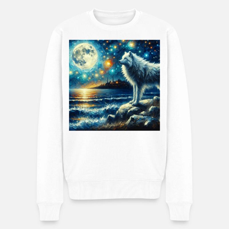 Polarwolf Starry Night - Männer Premium Bio Pullover - Weiß