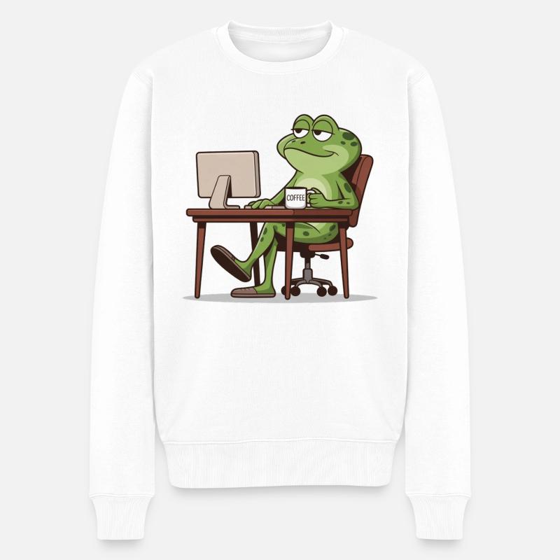 Bureau des grenouilles avec café - Pull Premium bio Homme - blanc