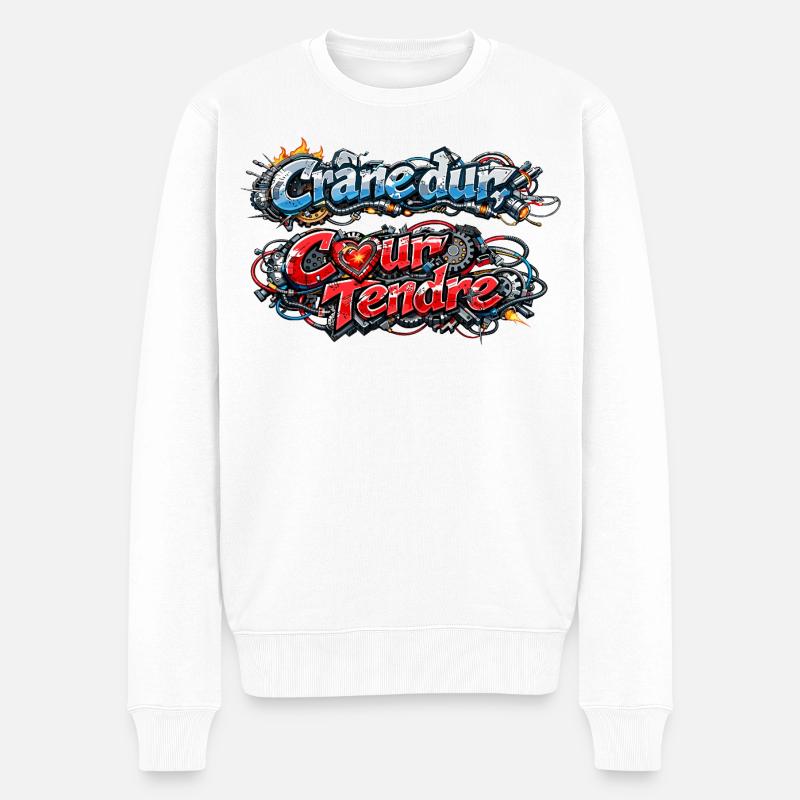CyberMecanik - Crâne dur Coeur tendre - Pull Premium bio Homme - blanc