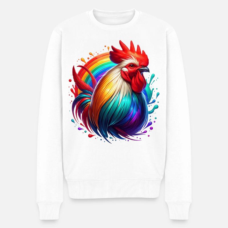 Hahn Rooster - Männer Premium Bio Pullover - Weiß