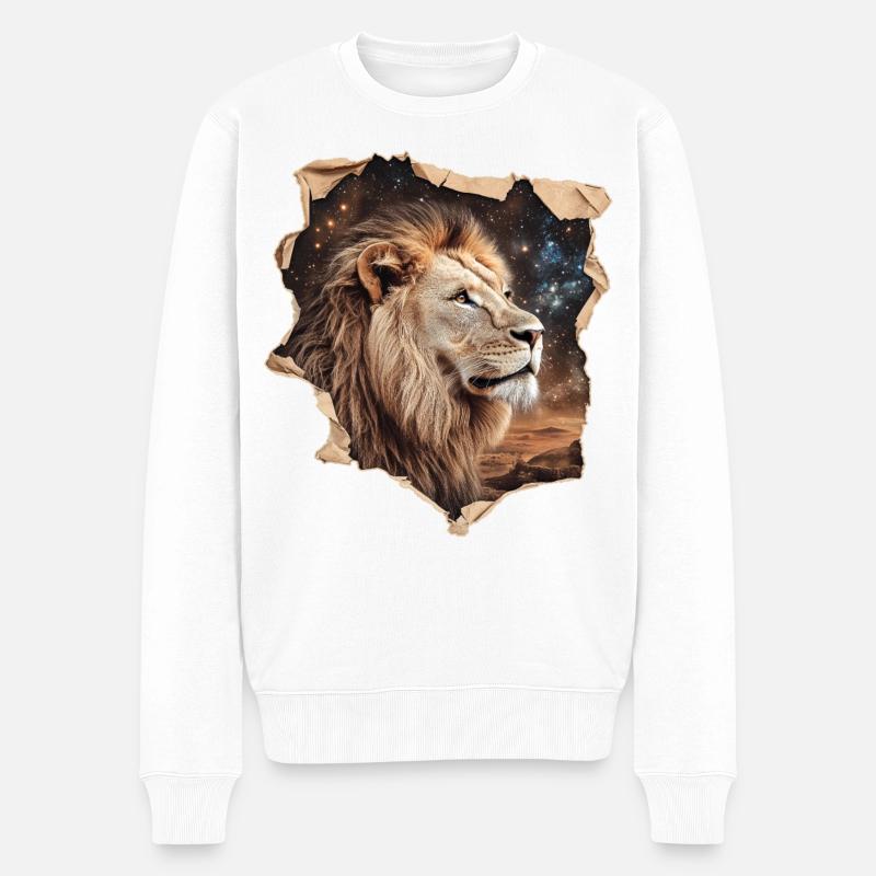 Löwe Sternenhimmel - Männer Premium Bio Pullover - Weiß