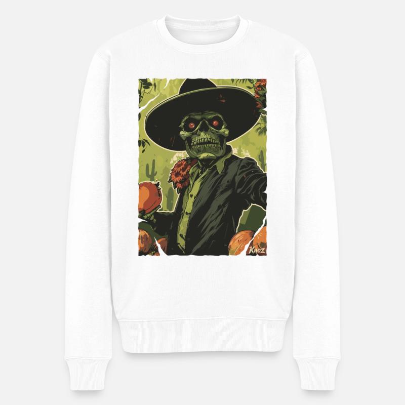 Wüstenskelett in Sombrero - Männer Premium Bio Pullover - Weiß