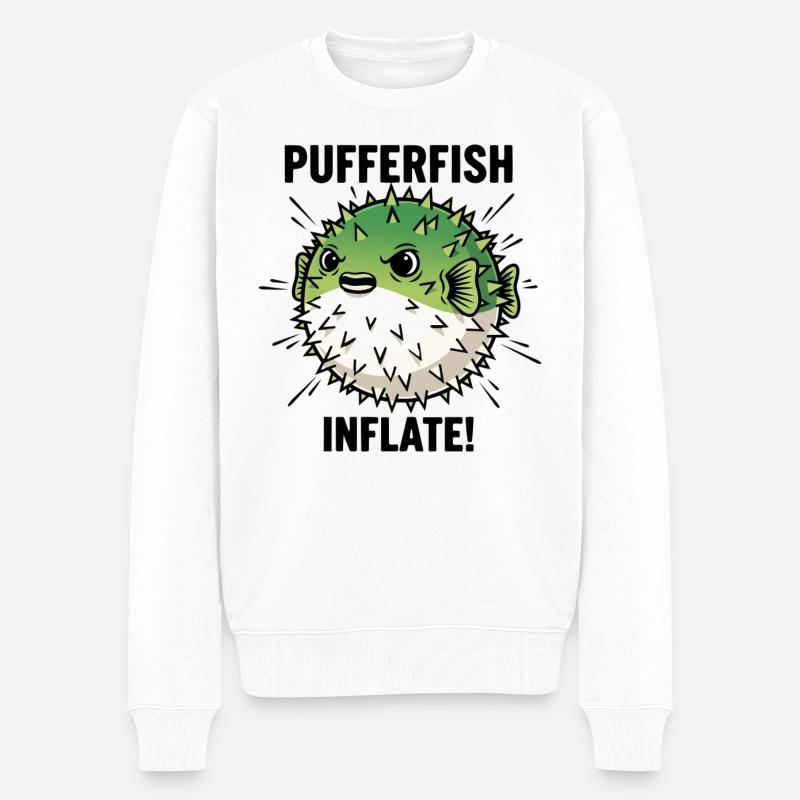 Globe Fish Danger Inflation Schwarzer Kugelfisch - Männer Premium Bio Pullover - Weiß