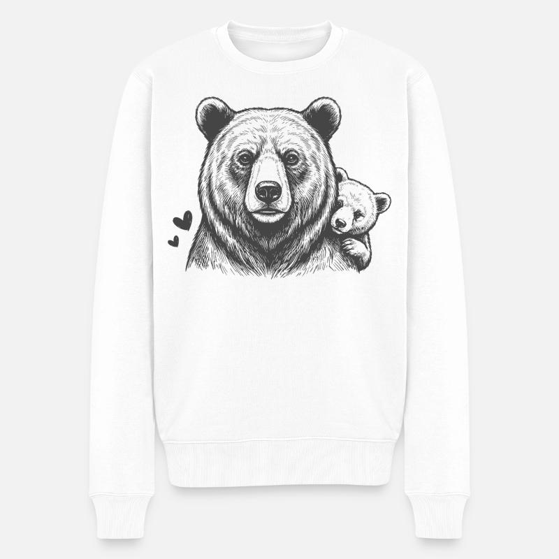 Vater Bär und Baby - Männer Premium Bio Pullover - Weiß