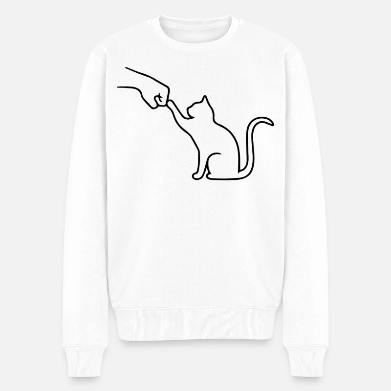 Katze Pfote Team Faust lustig - Männer Premium Bio Pullover - Weiß