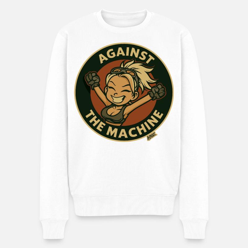 Gegen die Maschine Cartoon-Held - Männer Premium Bio Pullover - Weiß