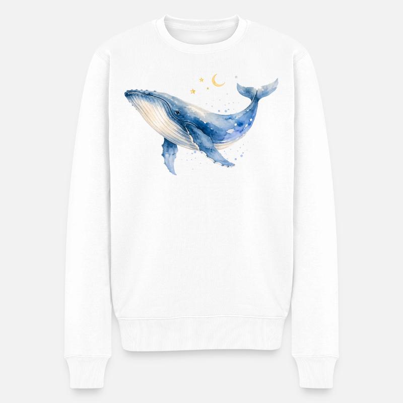 Wal Aquarell by MEERchandise  - Männer Premium Bio Pullover - Weiß