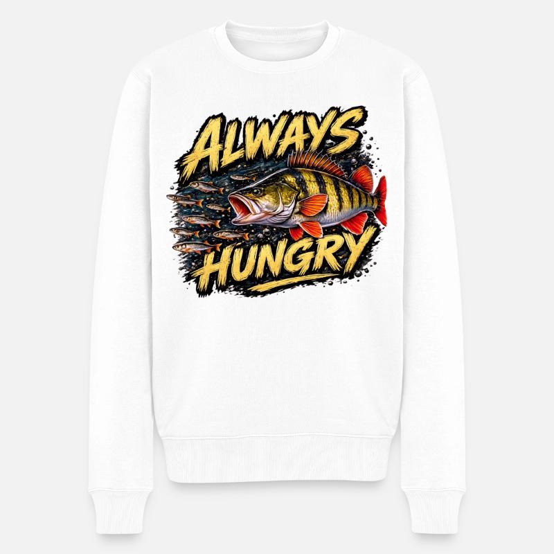 Always Hungry – Aggressives Barschangel-Design - Männer Premium Bio Pullover - Weiß