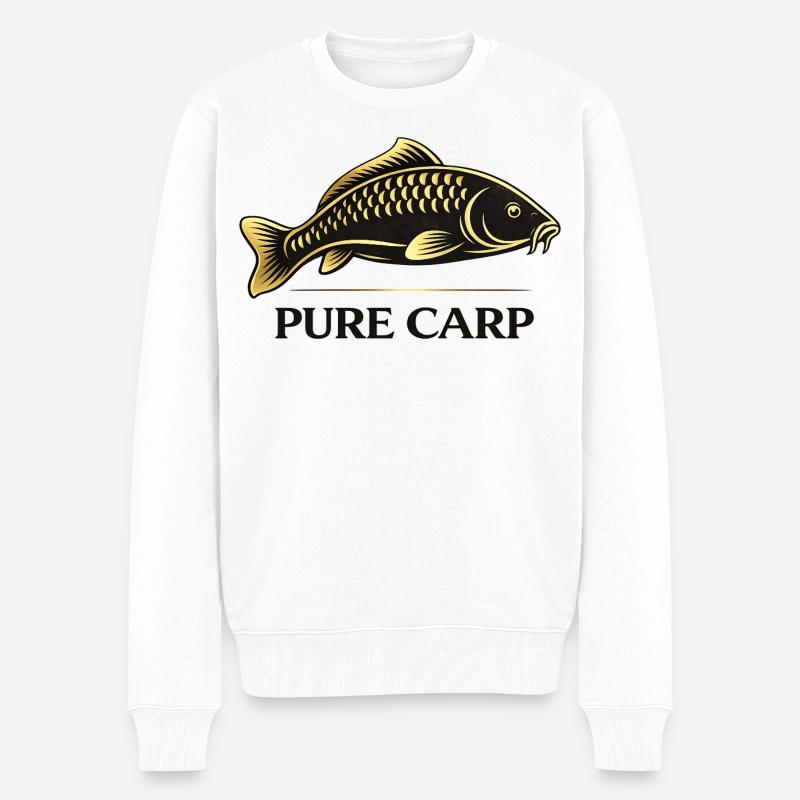 Pure Carp Minimal – Sauberes Angeldesign - Männer Premium Bio Pullover - Weiß
