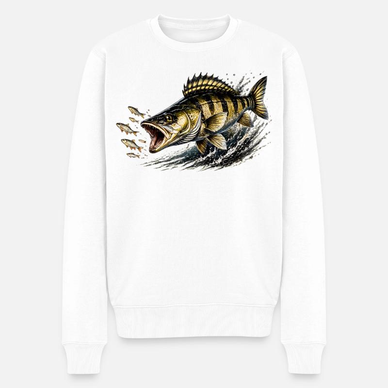 Zander Strike-Modus – Fressfischfang-Design - Männer Premium Bio Pullover - Weiß