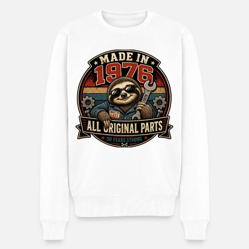 1976 Originalteile Faultier Mechaniker - Männer Premium Bio Pullover - Weiß