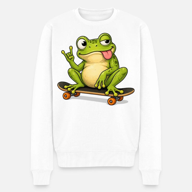 Héros du skateboard Grenouille Verte - Pull Premium bio Homme - blanc