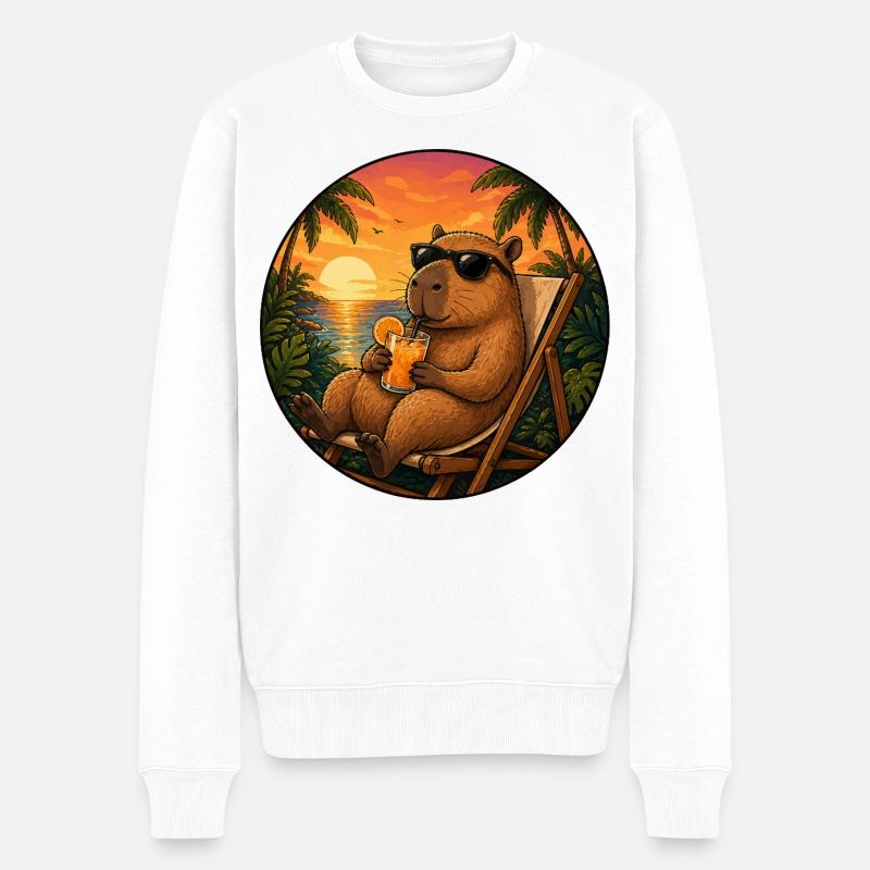 Capibara sur une chaise longue - Pull Premium bio Homme - blanc