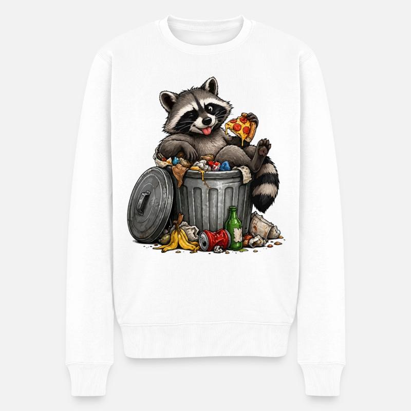 Waschbär mit Pizza Trash - Männer Premium Bio Pullover - Weiß