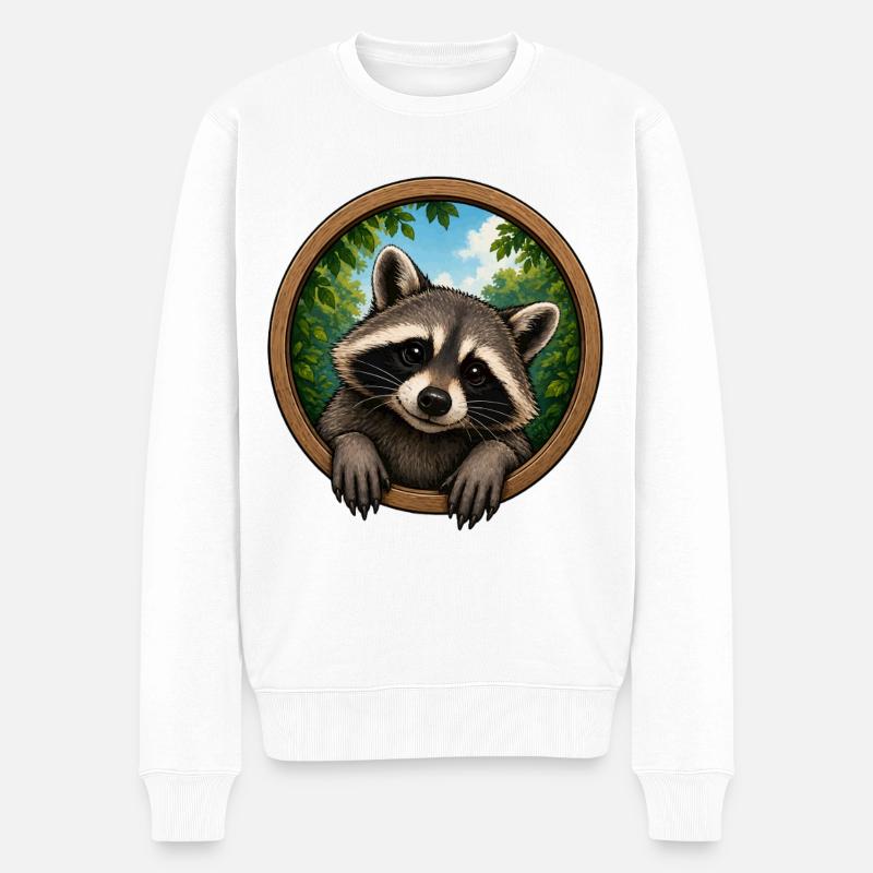 Raccoon dans le Holerring - Pull Premium bio Homme - blanc